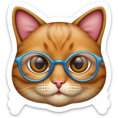 apple emoji style cat head, smooth and rounded, varied fur pattern and color, large eyes with varying eye colors, wearing only tinted glasses, no scarf, focus on accessories, no body parts sticker