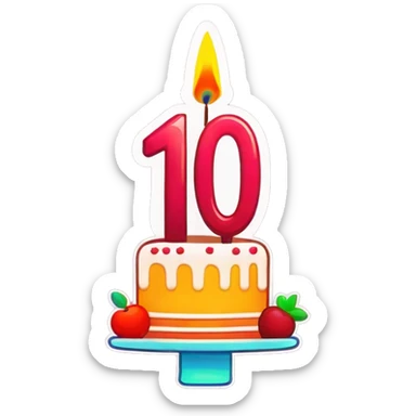 '10th' birthday candle on fruits cake sticker