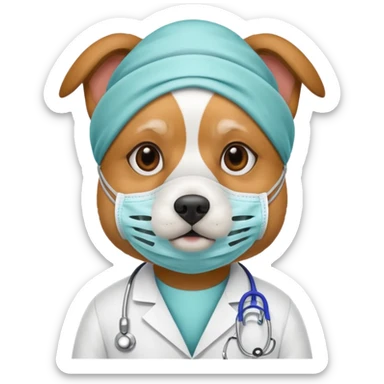 doctor dog wearing medical mask sticker