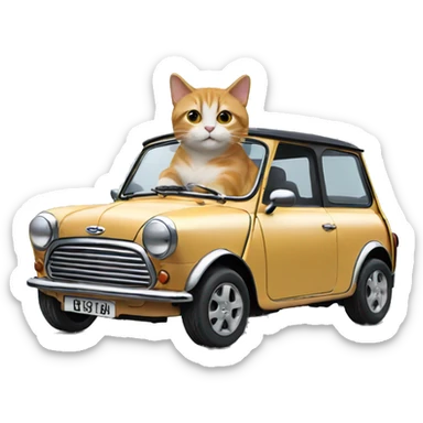 Cat driving Austin mini car  sticker