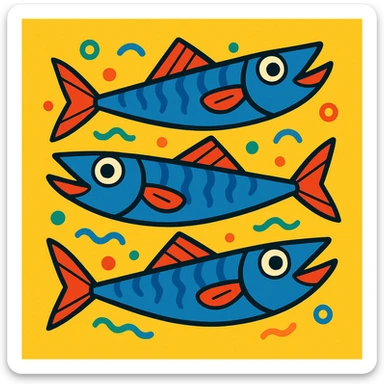 anchovies, cartoon style, colorful, playful sticker