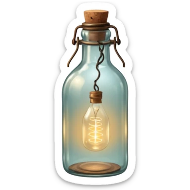 fairy lights in a old antique glass bottle sticker