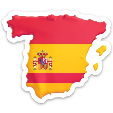 3D style illustration of the terrain of Spain with the Spanish flag overlaid, showing the flag colors vividly and clearly sticker