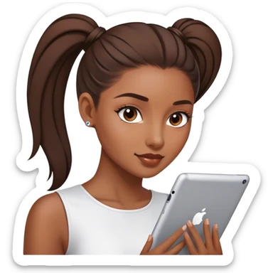 Brownskin woman with a sleek ponytail and her IPad  sticker
