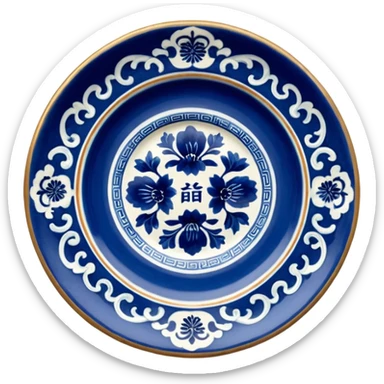 antique chinese plate blue sticker