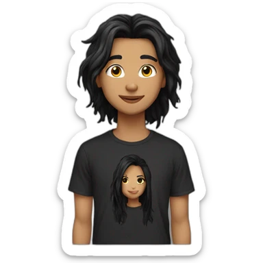 20 yo black t shirt, mid long black hair, morocco  sticker