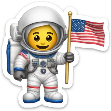golden neil armstrong holding us flag on moon trophy sticker