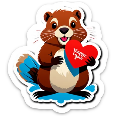 A beaver is holding a Valentine. sticker