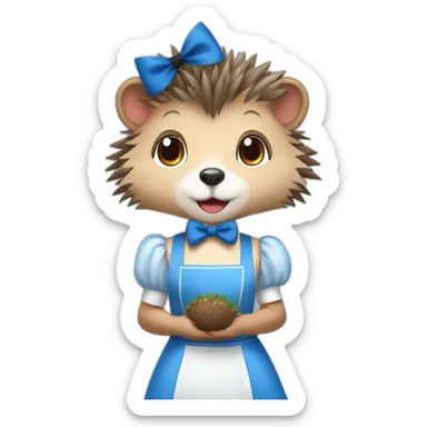 Hedgehog wearing a blue maid dress with a black bow and apron sticker