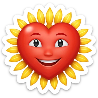 A heart with a smile in it and sun rays around the top sticker