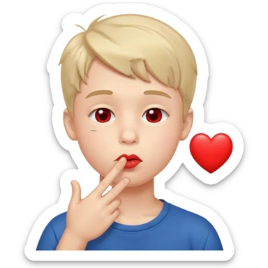 Emoji, boy's face blowing a kiss, puckered lips, small heart sticker