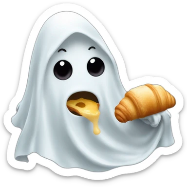 Ghost eating croissant sticker