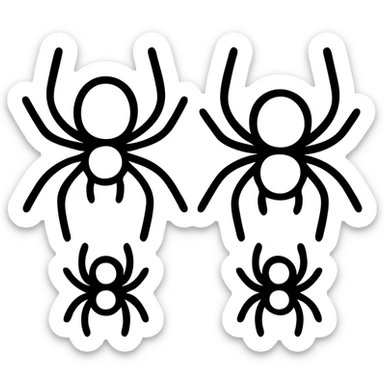 Group of spiders showing a family, with larger parent spiders and smaller baby spiders sticker