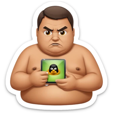 Fat guy angry at Linux device sticker