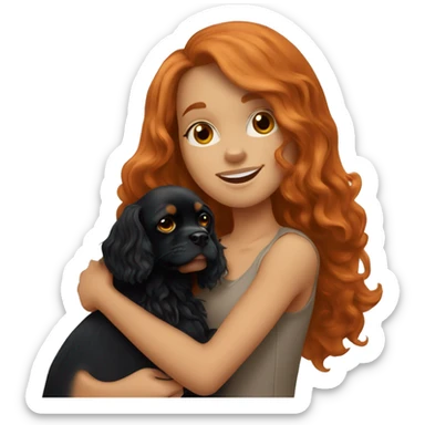 Ginger hair girl hugging a black Cavalier King Charles Spaniel dog sticker