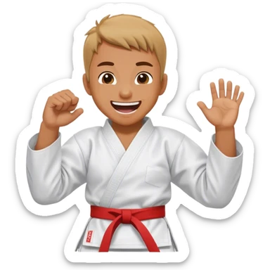 Minimal emoji of fighter laughing, wearing karate gi sticker