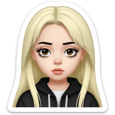 billie eilish as pretty bratz baddie, sharp black eyeliner, black hair sticker