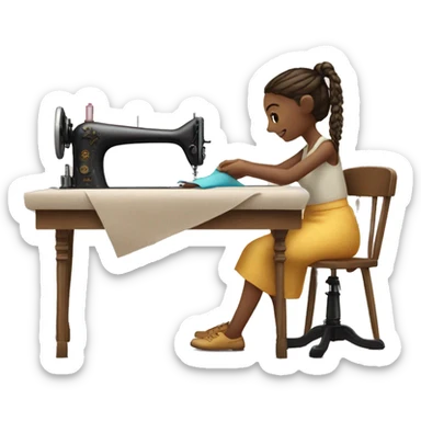A girl sews at a sewing machine sticker