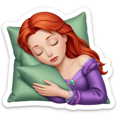 sleeping beauty redhair white girl with a silk pillow sticker