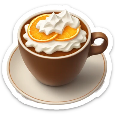 christmas tea with oranges, cinnamon and whipped cream in brown cup sticker