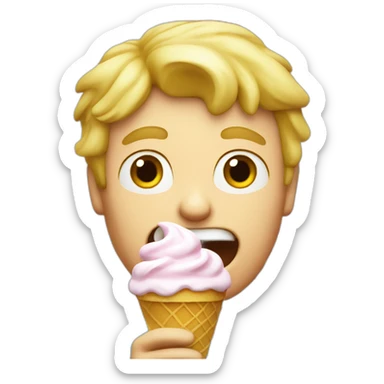 Blond man eating Italian icecream vanilla strawberry sticker