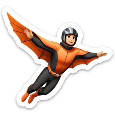 A daring wingsuit athlete soaring between towering mountains, with their wingsuit fully stretched, cutting through the air at high speed. The background features dramatic cliffs and a vast sky, emphasizing the thrill and freedom of base jumping. sticker