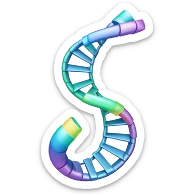 A single helical ribbon representing mRNA, twisting smoothly like a corkscrew or spiral staircase but with only one ribbon; no ladder rungs, no paired bases, no second strand.  Focus on one continuous strand only.” sticker