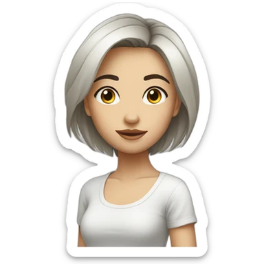 a beautiful girl with short tousled dark straight hair in a white T-shirt sticker