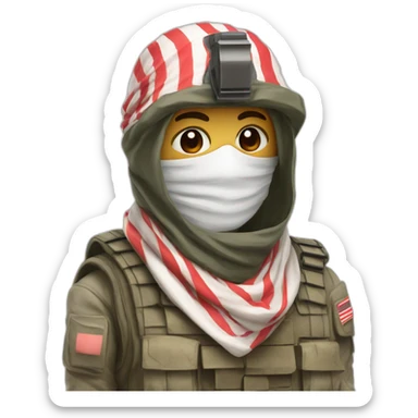  masked with red and white shemagh and wearing military clothing sticker