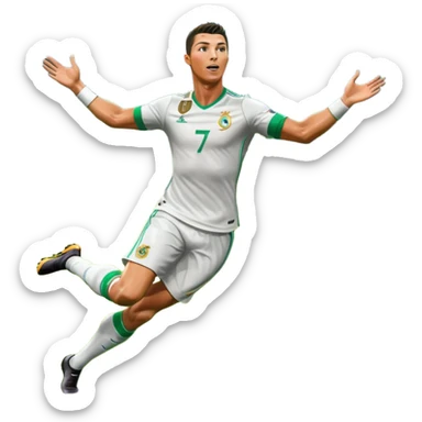 Ronaldo scoring a goal, stadium full of fans, dynamic action, vibrant colors sticker
