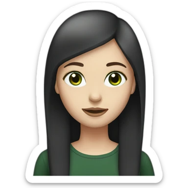 woman with long straight ruby hair, white skin, green eyes, black tshirt sticker