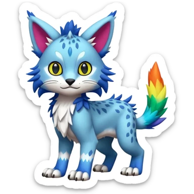 Colorful randomly-colored brightly-colored tropical kawaii edgy cute Lynx-Trico-Sergal-Vernid-Fakémon-Pokémon-creature (full body) sticker