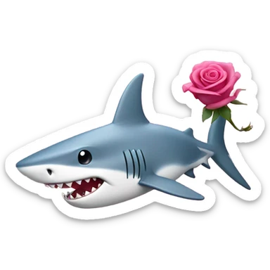 pink shark holding a rose sticker