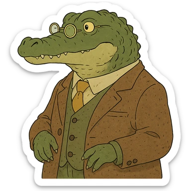 ghibli style alligator professor with spectacles and tweed jacket sticker