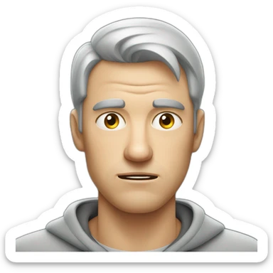 tired white man with very very very short hair in gray sweatshirt is very very very angry sticker