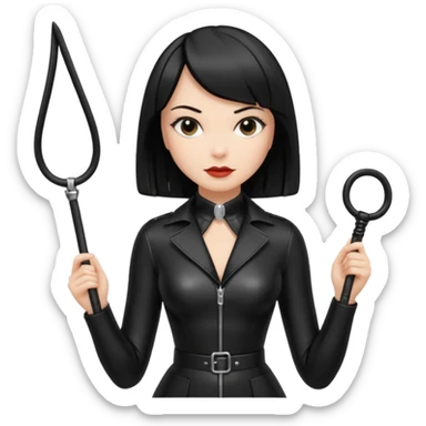 madam with straight bob black hairstyle in black latex with whip in hand sticker
