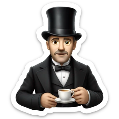 Photorealistic man A British gentleman in a monocle and a top hat with a cup of tea in his hand sticker