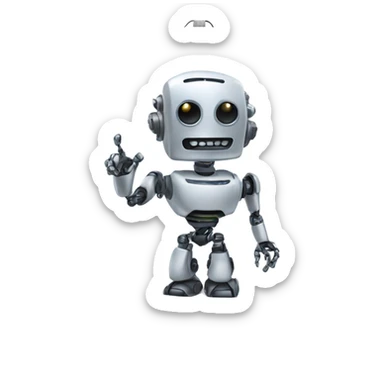 A robot with long curly hair showing something on a whiteboard sticker