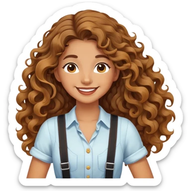 A girl wearing suspenders and big waves sticker