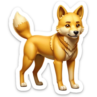 cinematic-dingo-realistic-full-body-standing-emoji,-lean-muscular-frame-poised-alertly,-golden-amber-fur-glowing-in-the-sun,-head-tilted-dramatically,-sharp-dark-eyes-filled-with-cunning,-simplified-yet-realistic-focused-features,-highly-detailed,-glowing-with-an-almost-sarcastic-glow sticker