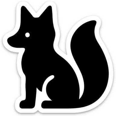 pink and white fox with a fluffy long tail, modern flat icon style sticker