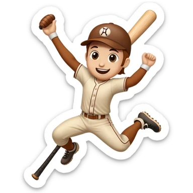 Baseball bat character with expressive eyes and a smile, jumping with excitement sticker