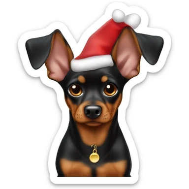 black brindle tan pinscher big ears christmas sticker