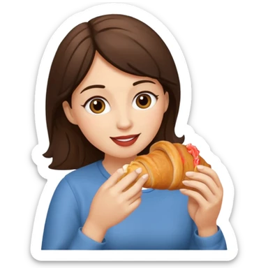 brunette woman eating croissant sticker