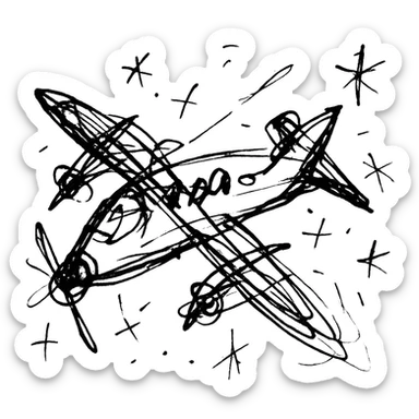 black airplane icon, chaotic sketch, suitable as a placeholder sticker
