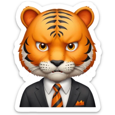 A tiger in office clothes, angrily stressed over a deadline., portrait sticker