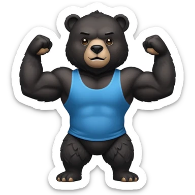 flexing bear with tanktop with black furr sticker