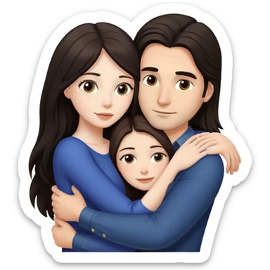 Man with dark mid-length hair, hugging a beautiful ￼brunette woman long hair and long eyelashes pale woman sticker