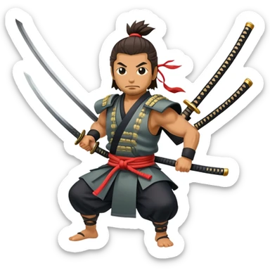 japanese samurai swinging two swords sticker
