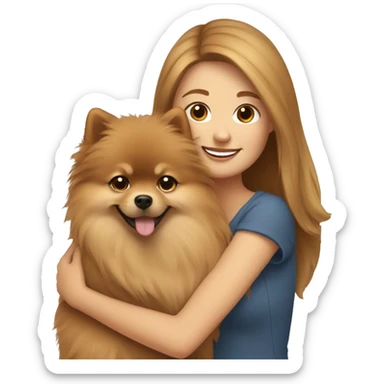 light brown hair woman hugging a pomeranian sticker